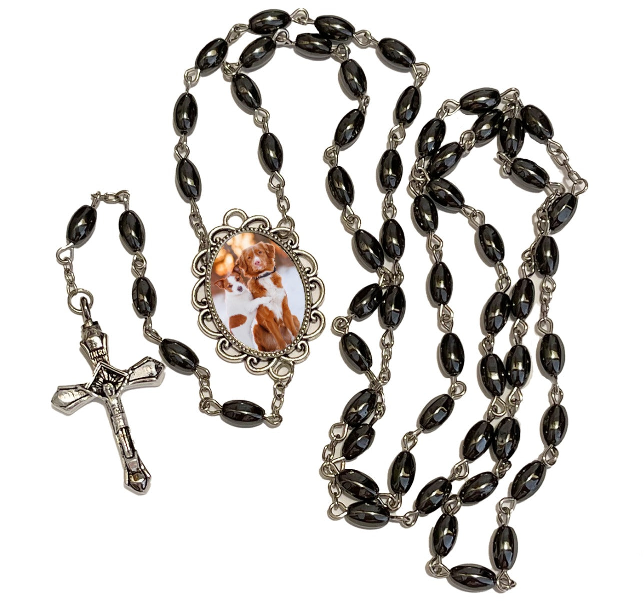 Hematite Photo Rosary Necklace Urn