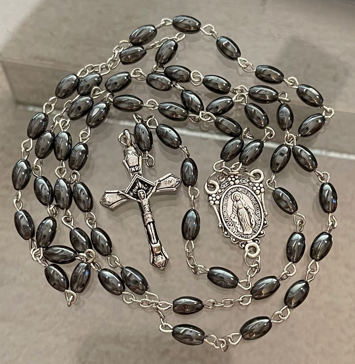 Hematite Rosary Necklace Urn