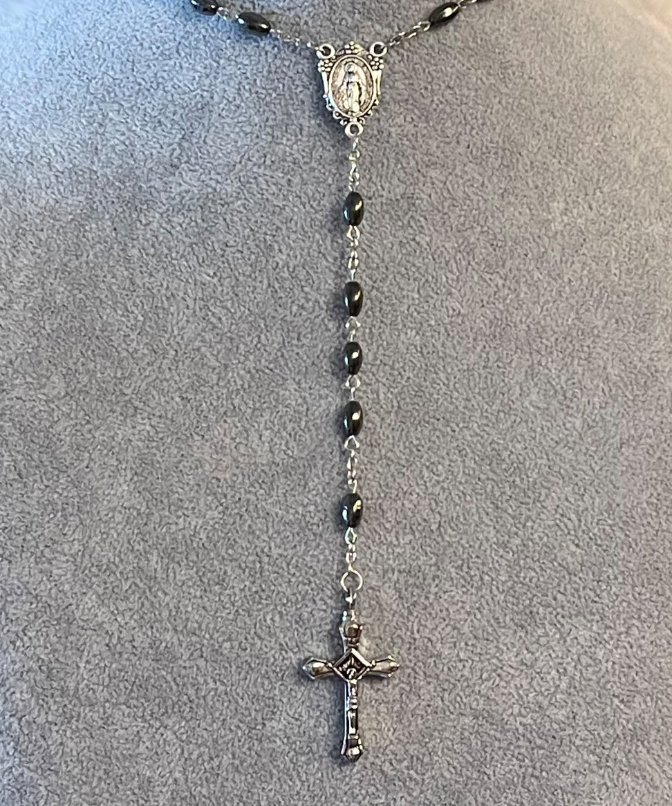 Hematite Rosary Necklace Urn