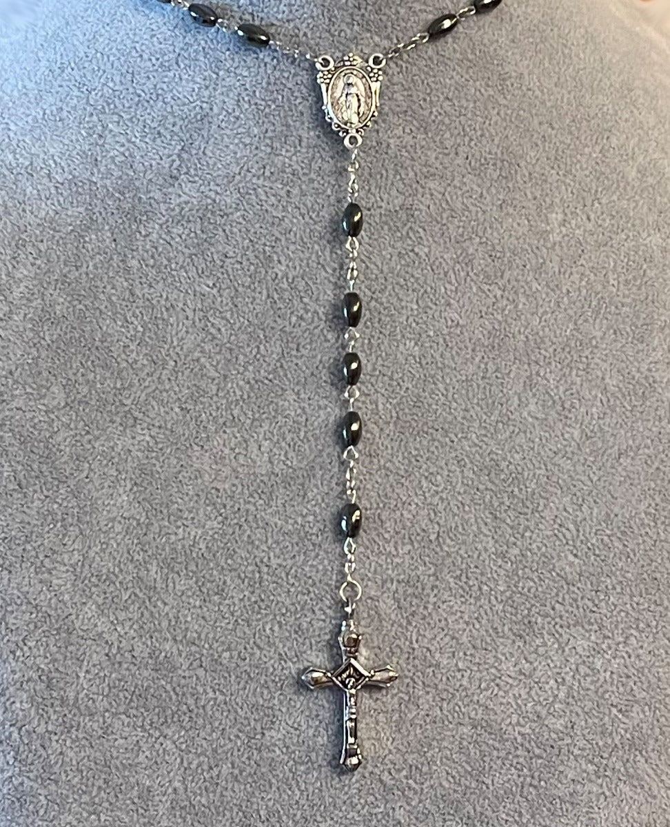 Hematite Rosary Necklace Urn