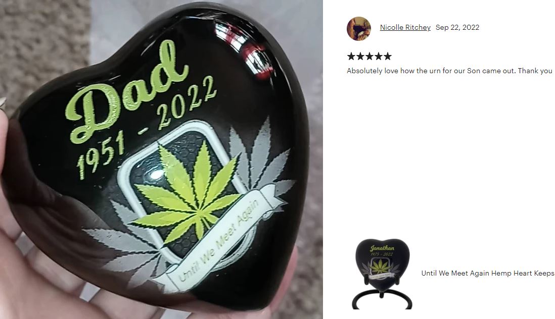 Until We Meet Again Marijuana Heart Keepsake Urn - Stand Option