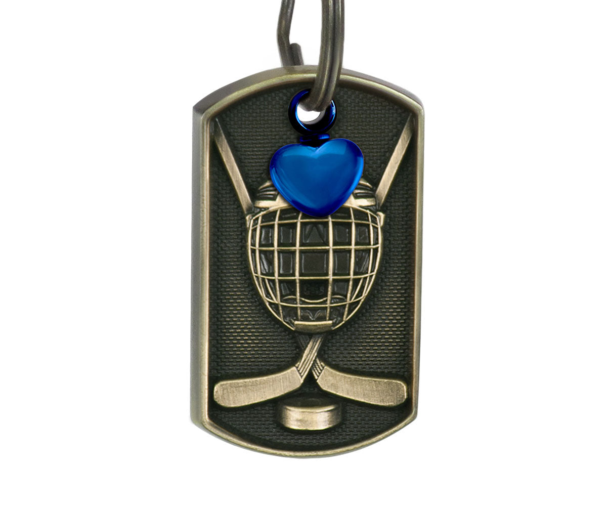 Hockey Dog Tag Blue Heart Key Chain Urn