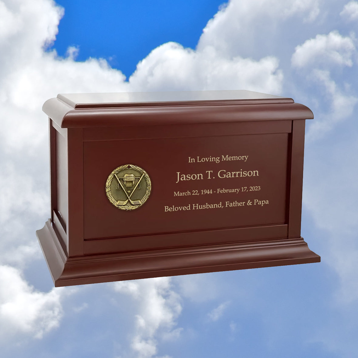 Hockey Medallion Wood Cremation Urn