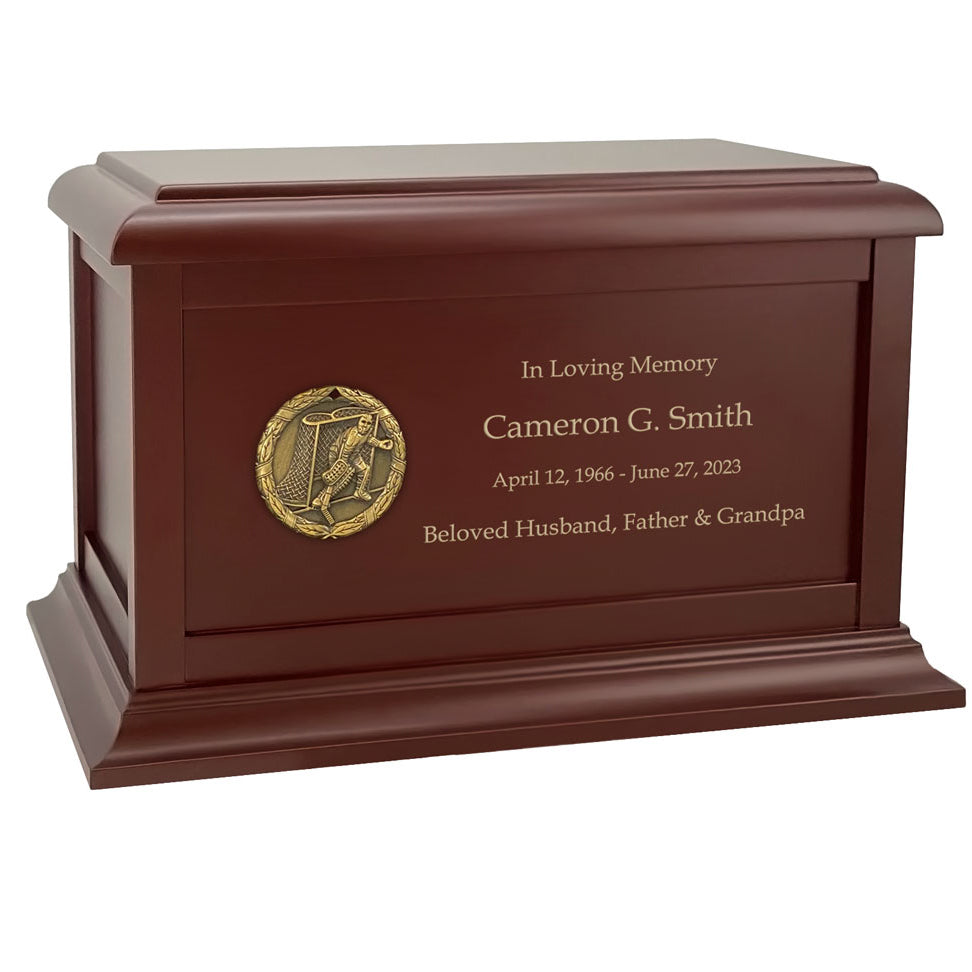 Hockey Goalie Medallion Wood Cremation Urn