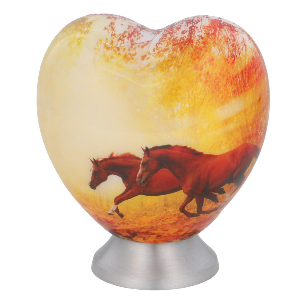 Galloping Fall Horses Keepsake Heart Urn