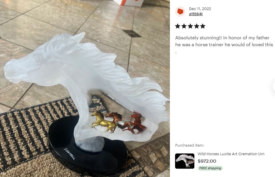 Wild Horses Lucite Art Cremation Urn 