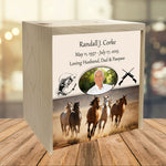 Horse Stampede Pine Box Photo Urn - Made in USA - Adult Cremation Wood Urn