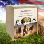 Horse Stampede Pine Box Photo Urn - Made in USA - Adult Cremation Wood Urn