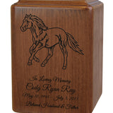 Custom Laser Engraved Trotting Horse Wood Urn