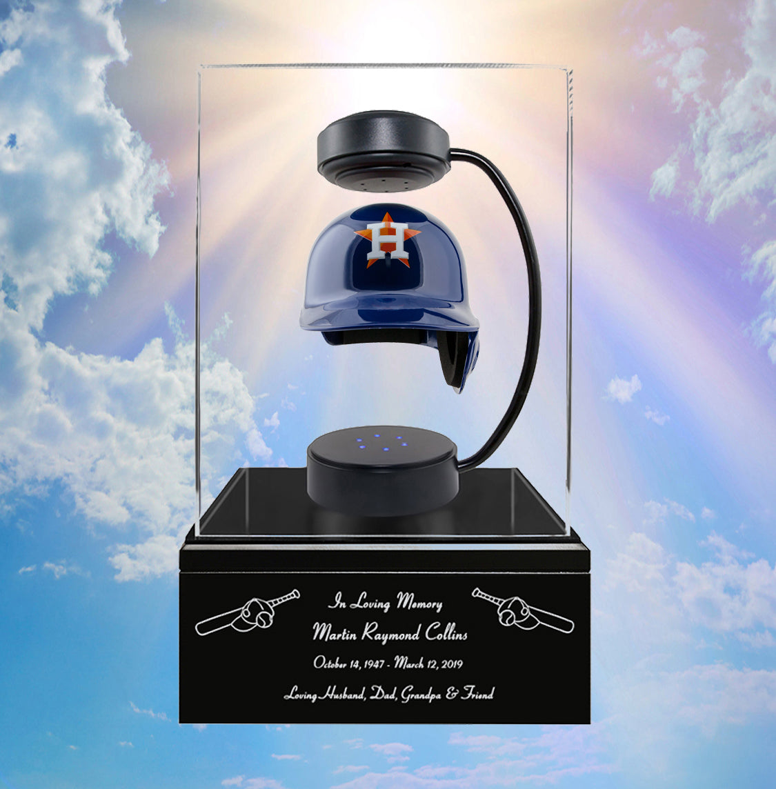 Baseball Cremation Urn & Houston Astros Hover Helmet Décor