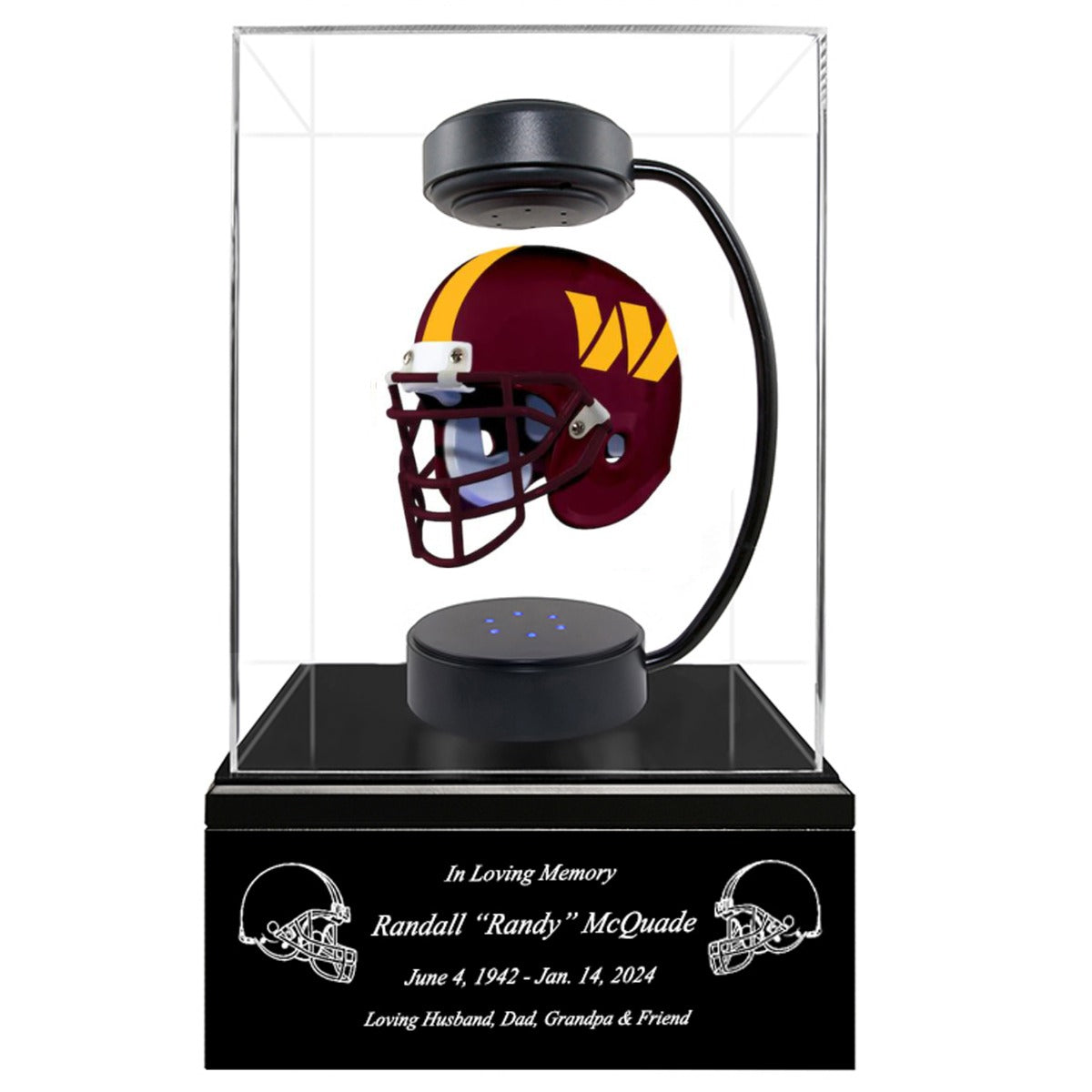 Football Adult or Medium Cremation Urn & Washington Commanders Hover Helmet Décor - Free Engraving