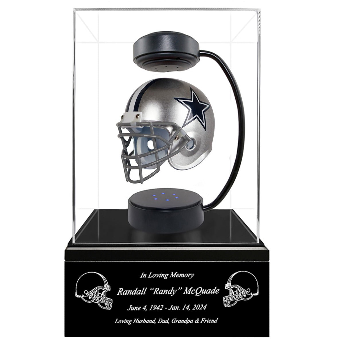 Football Adult or Medium Cremation Urn & Dallas Cowboys Hover Helmet Décor - Free Engraving