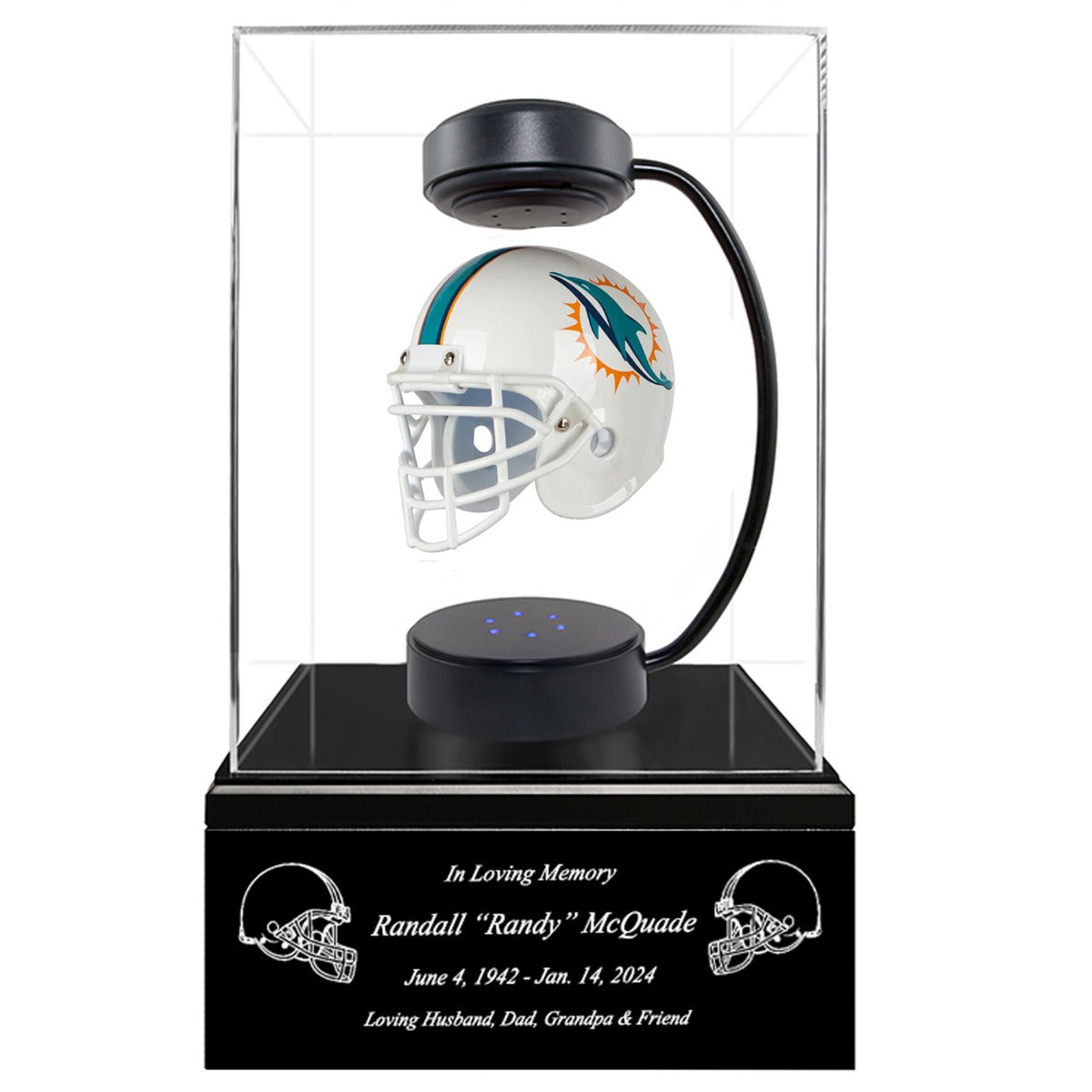 Football Adult or Medium Cremation Urn & Miami Dolphins Hover Helmet Décor - Free Engraving