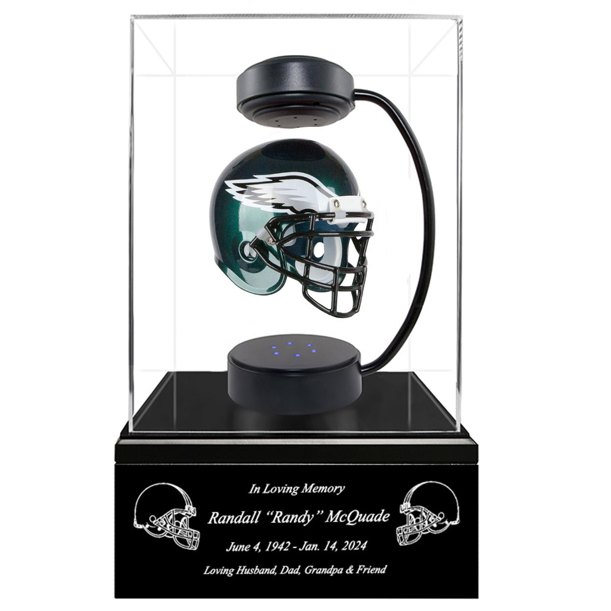 Football Adult or Medium Cremation Urn & Philadelphia Eagles Hover Helmet Décor - Free Engraving