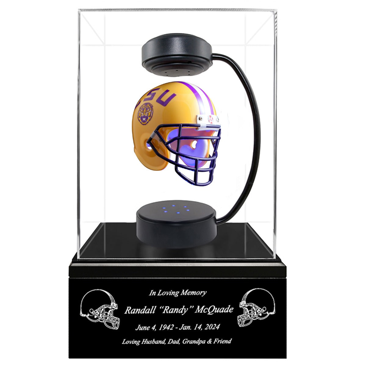 Football Adult or Medium Cremation Urn & LSU Tigers Hover Helmet Décor - Free Engraving