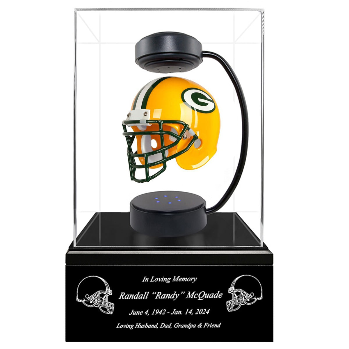 Football Adult or Medium Cremation Urn & Green Bay Packers Hover Helmet Décor - Free Engraving