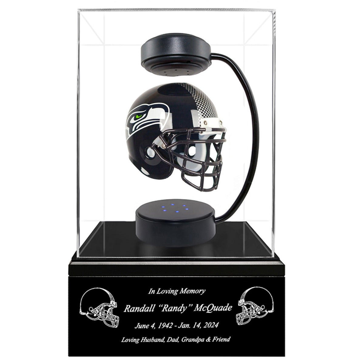 Football Adult or Medium Cremation Urn & Seattle Seahawks Hover Helmet Décor - Free Engraving