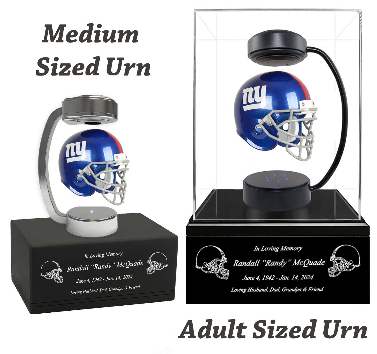 Football Adult or Medium Cremation Urn & New York Giants Hover Helmet Décor - Free Engraving
