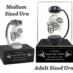 Football  Adult or Medium Cremation Urn & New York Jets Hover Helmet Décor - Free Engraving