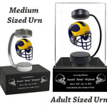 Football Adult or Medium Cremation Urn & University of Michigan Wolverines Hover Helmet Décor - Free Engraving
