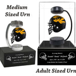 Football Adult or Medium Cremation Urn & University of Missouri Tigers Hover Helmet Décor - Free Engraving