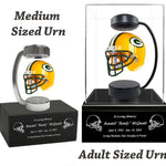 Football Adult or Medium Cremation Urn & Green Bay Packers Hover Helmet Décor - Free Engraving