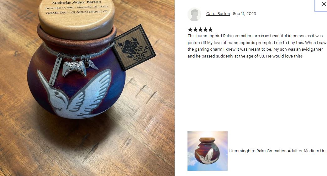 Hummingbird  Raku Cremation Adult or Medium Urn - Personalization Option