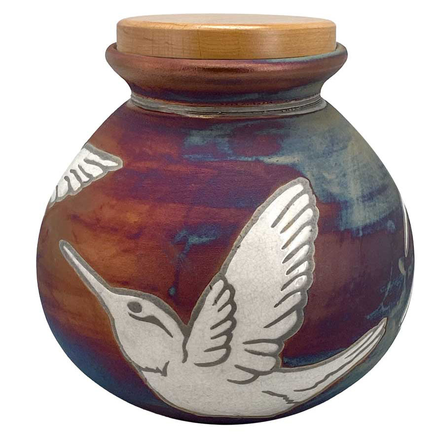 Hummingbird  Raku Cremation Adult or Medium Urn - Personalization Option