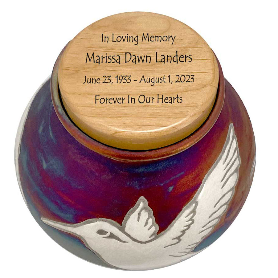 Hummingbird  Raku Cremation Adult or Medium Urn - Personalization Option