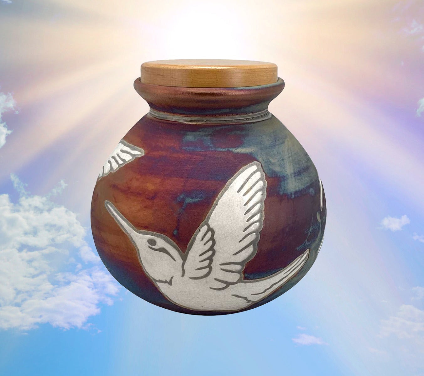 Hummingbird  Raku Cremation Adult or Medium Urn - Personalization Option