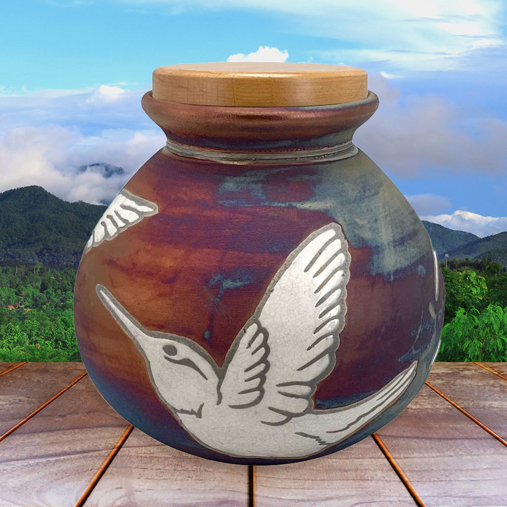 Hummingbird  Raku Cremation Adult or Medium Urn - Personalization Option