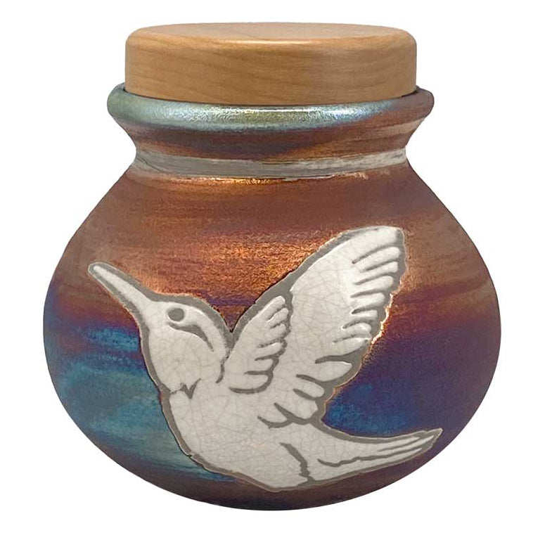 Hummingbird  Raku Cremation Adult or Medium Urn - Personalization Option