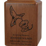 Custom Engraved Hummingbird In Spring Wood Urn