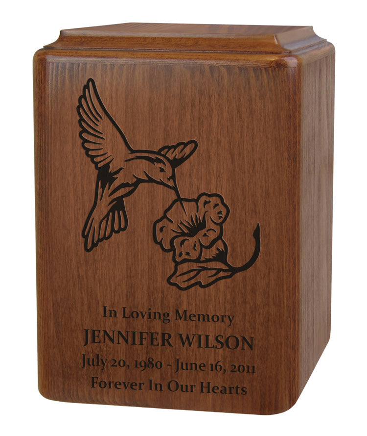 Custom Engraved Hummingbird In Spring Wood Urn