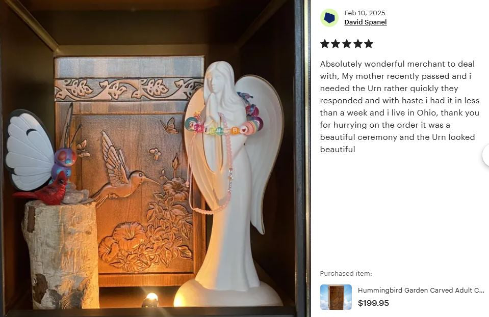 Hummingbird Garden Carved Adult Cremation Urn - Free Engraving - Free Shipping