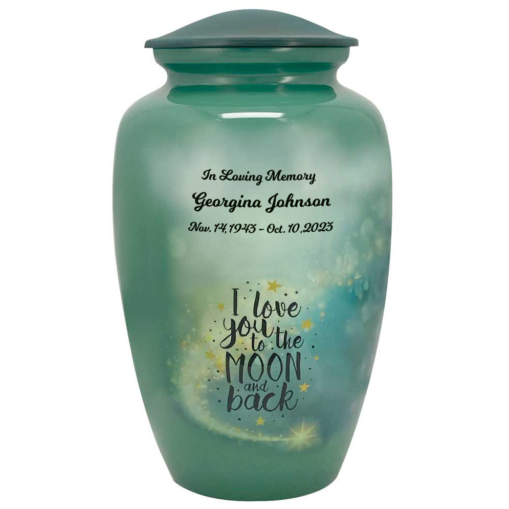 I Love You To The Moon And Back Medium or Adult Cremation Urn - Tribute Wreath™ - Pro Personalization - Burial Vault Option