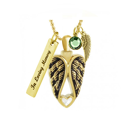 Gold Angel Wings Cremation Urn - Love Charms™ Option 