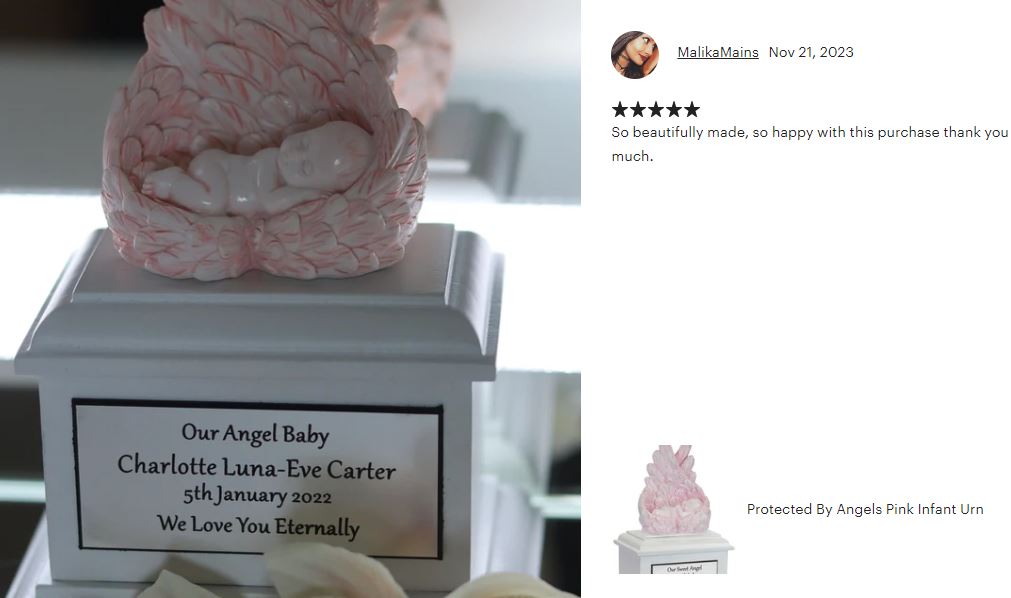 In Loving Arms Pink Infant Urn - Baby Angel Urn For Infants