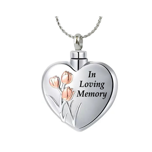 Tulips Memorial Heart Jewelry Ash Urn - Love Charms® Option