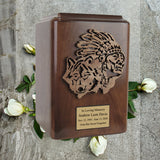 Indian Spirits Carved Oak Urn