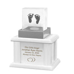 New Born Memorial Cube 3D Crystal White Wood Urn Set