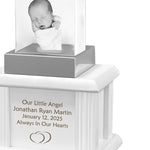 New Born Memorial Cube 3D Crystal White Wood Urn Set