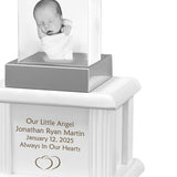 New Born Memorial Cube 3D Crystal White Wood Urn Set
