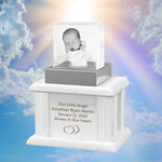 New Born Memorial Cube 3D Crystal White Wood Urn Set