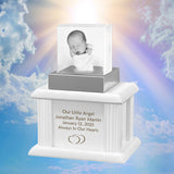 New Born Memorial Cube 3D Crystal White Wood Urn Set