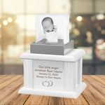 New Born Memorial Cube 3D Crystal White Wood Urn Set