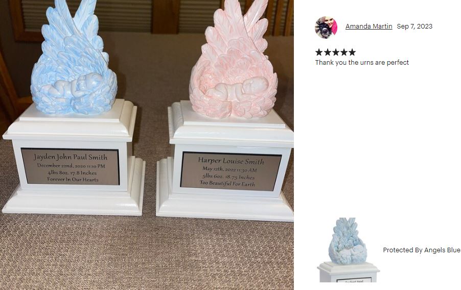 In Loving Arms Blue Infant Urn - Baby Angel Urn For Infants