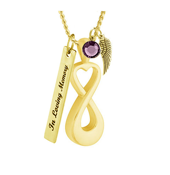 Infinity Heart Gold Cremation Urn Pendant - Love Charms™ Option