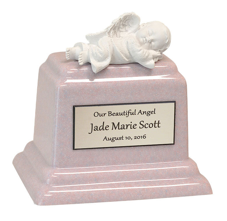 In God's Hands Pink Baby Marble Urn - Free Engraving