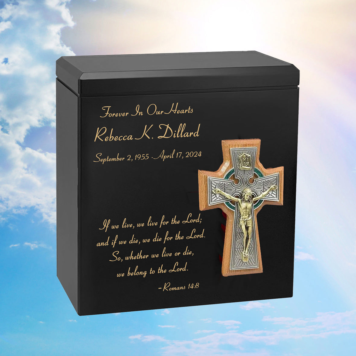 INRI Cross & Scripture Wood Cremation Adult Urn